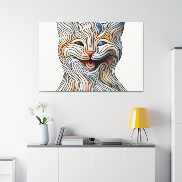 "Cuadro de arte moderno: Gato feliz y sonriente en estilo cubista abstracto"