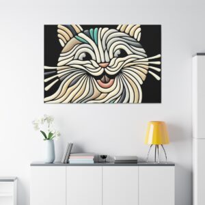 "Cuadro de arte moderno: gato feliz y travieso en estilo cubista"
