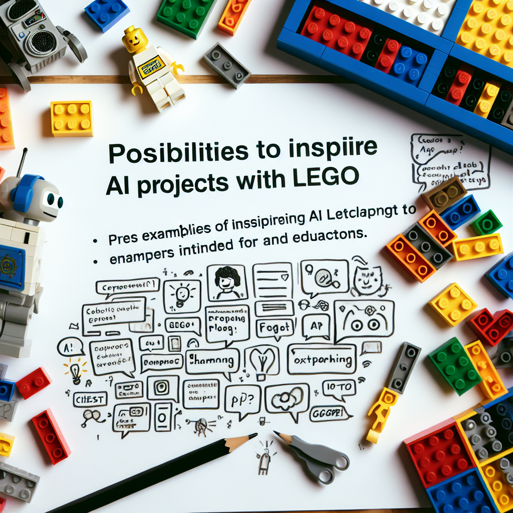 Ofrece ejemplos de prompts que puedan inspirar proyectos creativos que combinen IA y LEGO, dirigido a entusiastas y educadores.