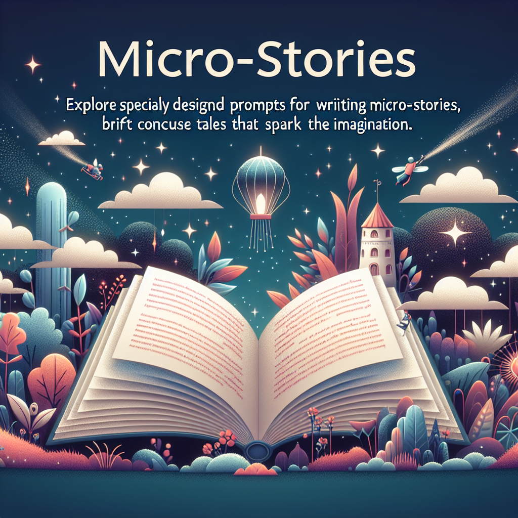 Explora prompts diseñados especialmente para la escritura de microcuentos, historias breves y concisas que despiertan la imaginación. Incluye ejemplos de microcuentos.